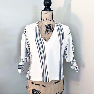 Zara Tie Sleeve Striped Top